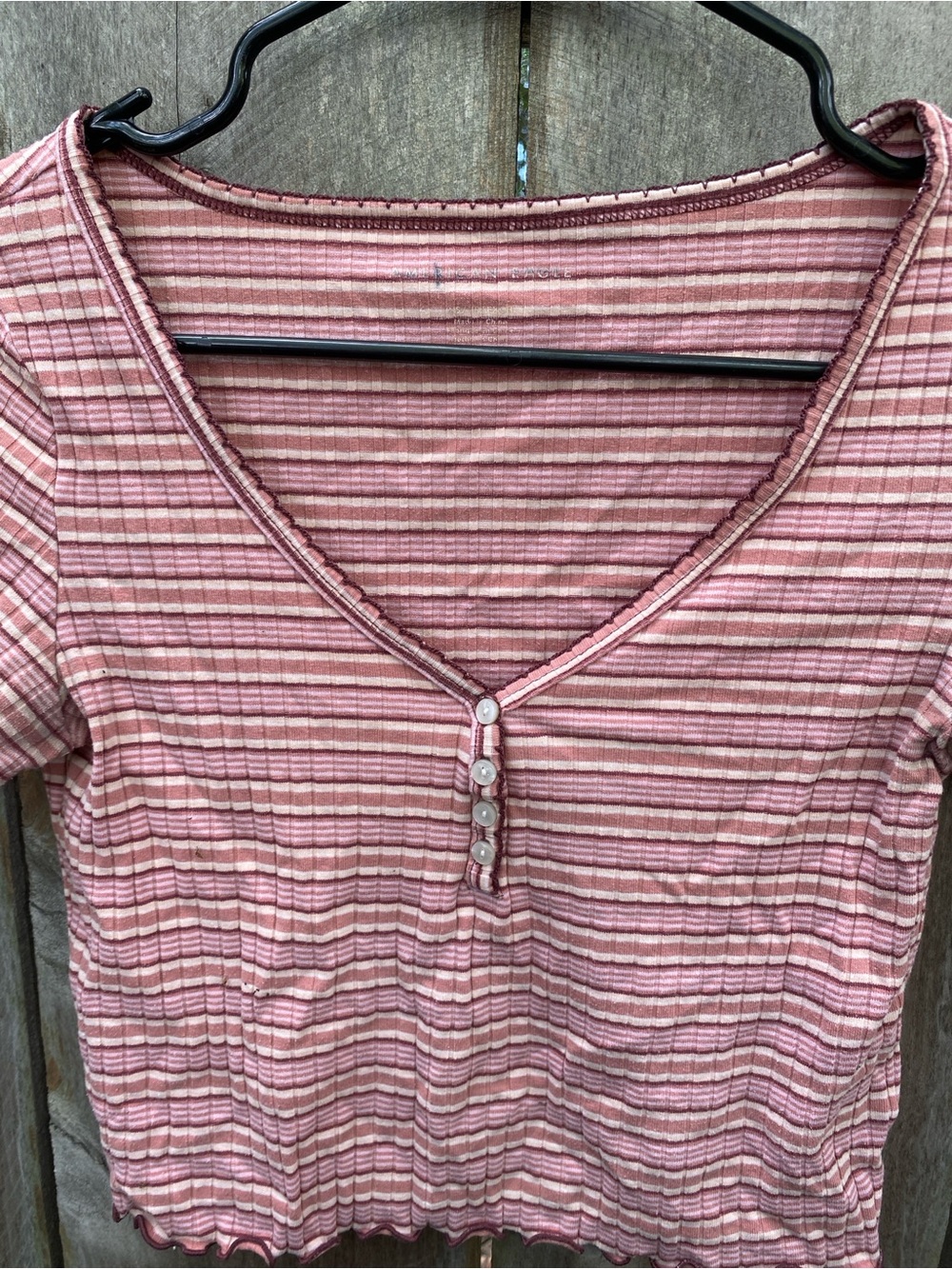 American Eagle Striped Lettuce Hem Baby Tee Crop Top XS - Picture 5 of 5